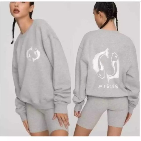 Good American Gray Cotton Zodiac "PISCES" Boyfriend Sweatshirt Size 1 - Picture 1 of 11